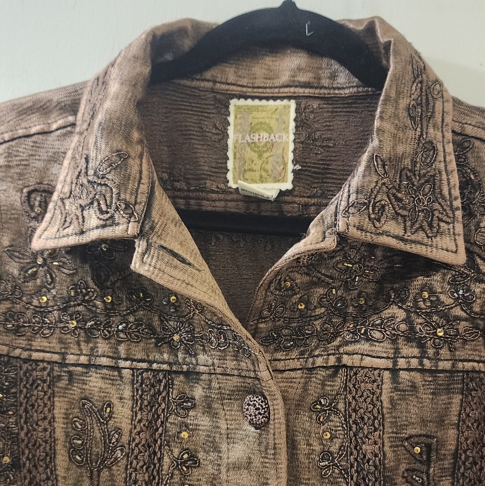 Flashback Embroidered Brown Jacket, Size Medium, … - image 2